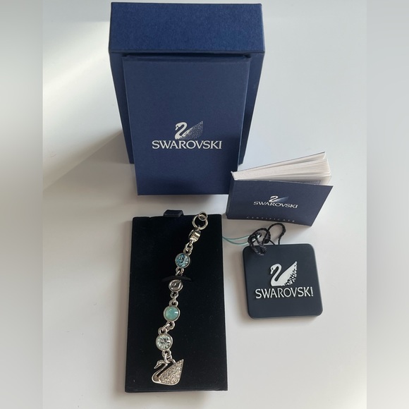 SWAROVSKI Signed Blue Rhinestone Phone Charm NWT - Picture 6 of 10